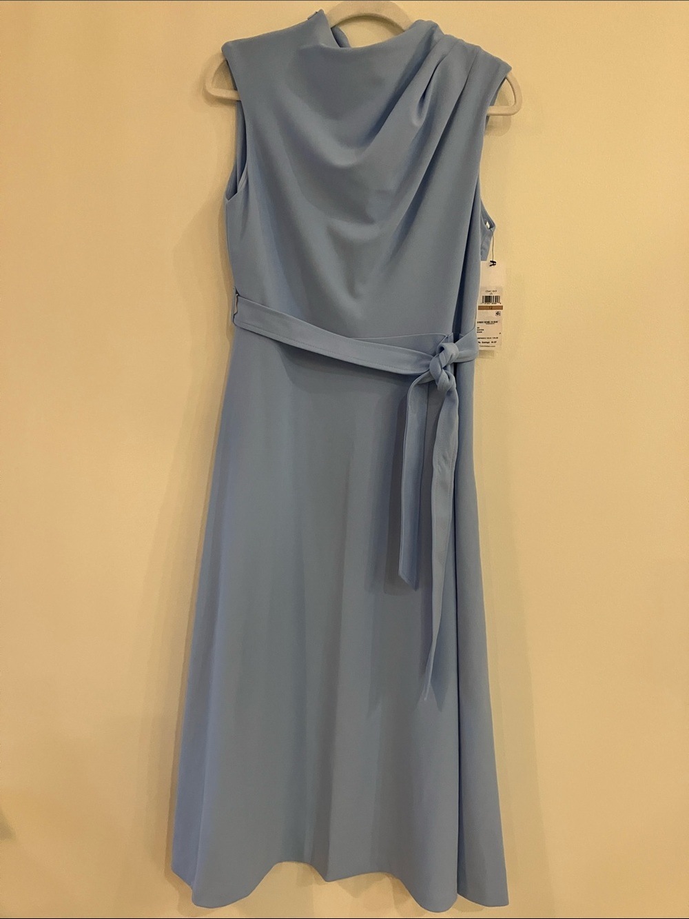 Calvin Klein Light Blue Sleeveless Midi Dress Rauched Cowl Neck Sz 12- NWT